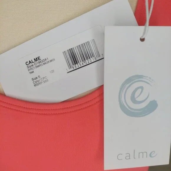 Calme By Johnny Was Womens Effect Draped Racer Back Tank Coral Pink Size Small - Picture 4 of 10